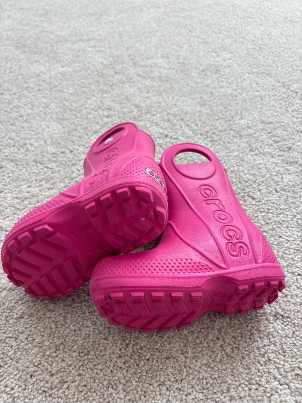CROCS Kids Hot Pink Pull-On Rain Boots with Handles